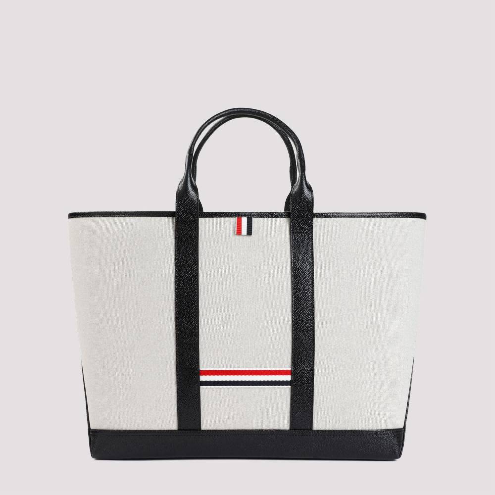 THOM BROWNE  Borsa Shopper Media in Pelle Nera Thom Browne Discount Store per i nuovi prodotti