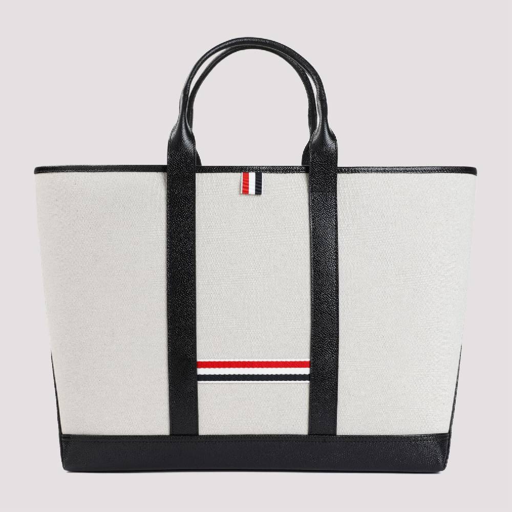 THOM BROWNE  Borsa Shopper Media in Pelle Nera Thom Browne Discount Store per i nuovi prodotti