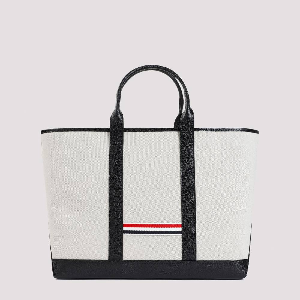 THOM BROWNE  Borsa Shopper Media in Pelle Nera Thom Browne Discount Store per i nuovi prodotti