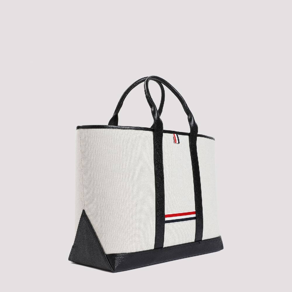 THOM BROWNE  Borsa Shopper Media in Pelle Nera Thom Browne Discount Store per i nuovi prodotti