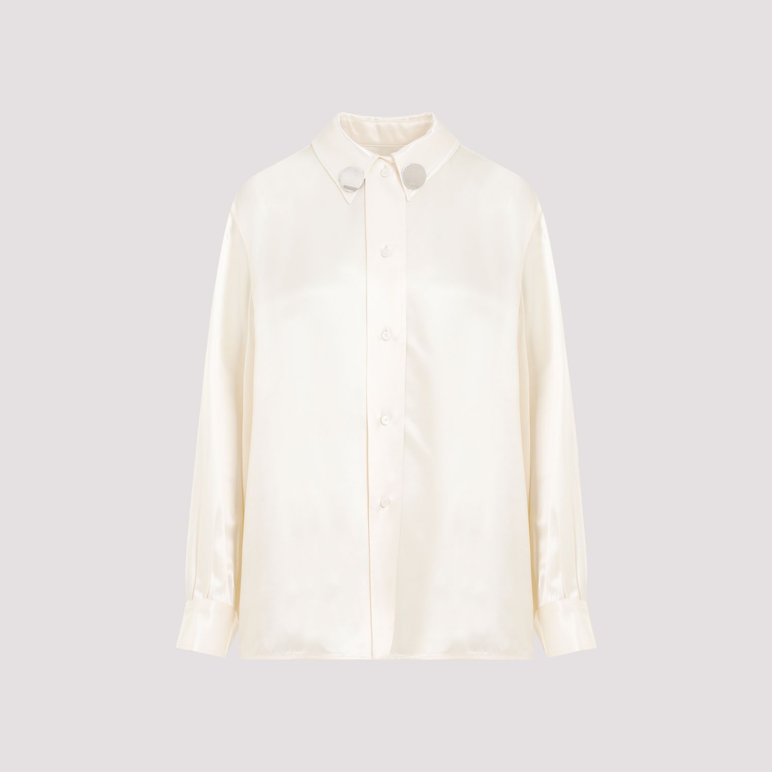 JIL SANDER  Camicia Satinata Beige Jil Sander in Viscosa con Bottoni Argento Solo un giorno rimasto