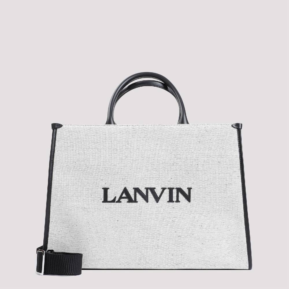 LANVIN  Borsa Shopper Lanvin in Cotone e Lino Grigio con Rifiniture in Pelle Limitato a 3 giorni