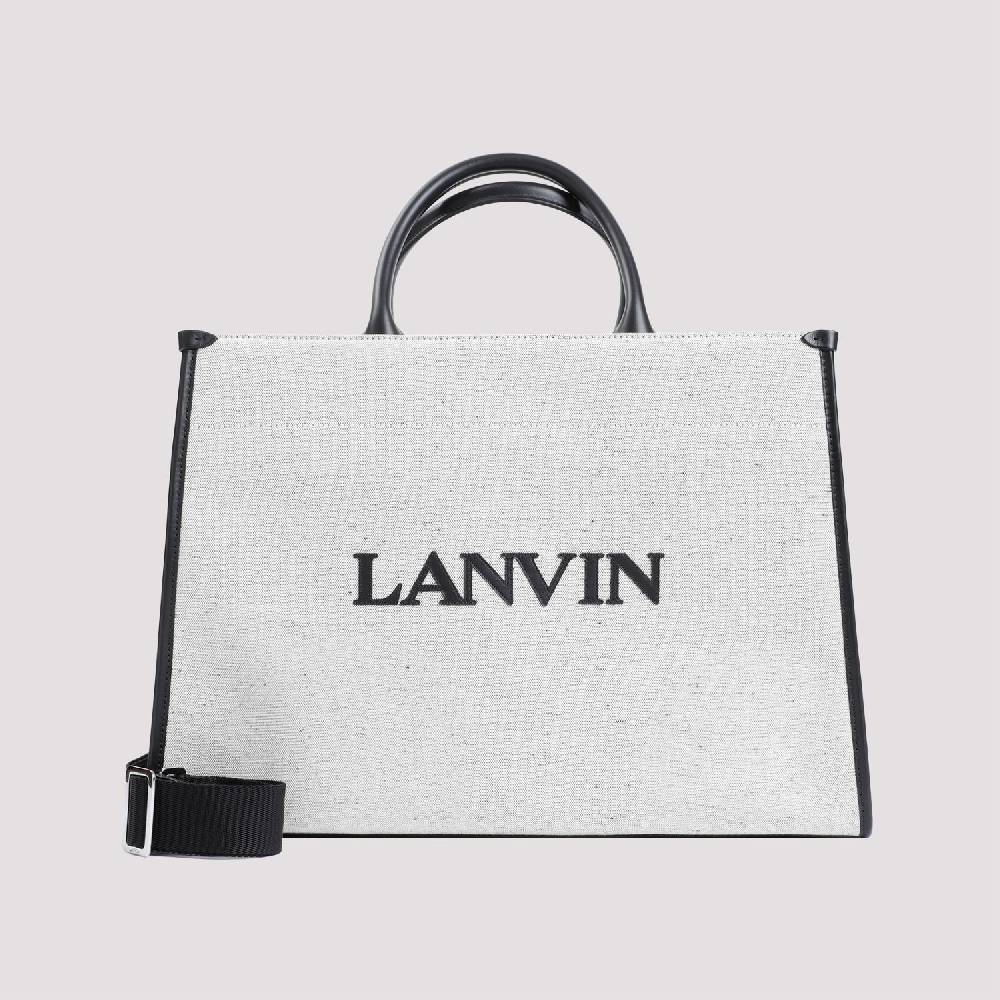 LANVIN  Borsa Shopper Lanvin in Cotone e Lino Grigio con Rifiniture in Pelle Limitato a 3 giorni