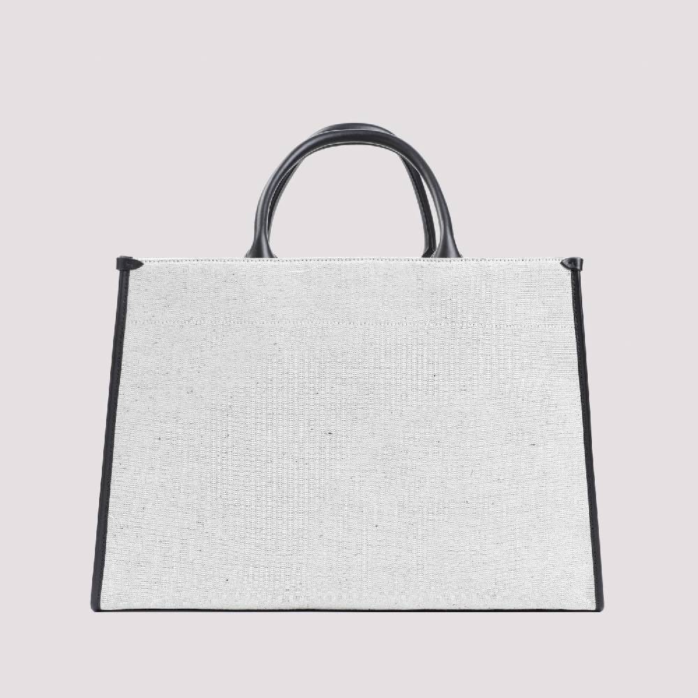 LANVIN  Borsa Shopper Lanvin in Cotone e Lino Grigio con Rifiniture in Pelle Limitato a 3 giorni