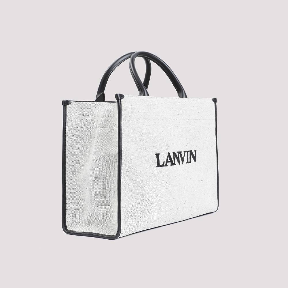 LANVIN  Borsa Shopper Lanvin in Cotone e Lino Grigio con Rifiniture in Pelle Limitato a 3 giorni