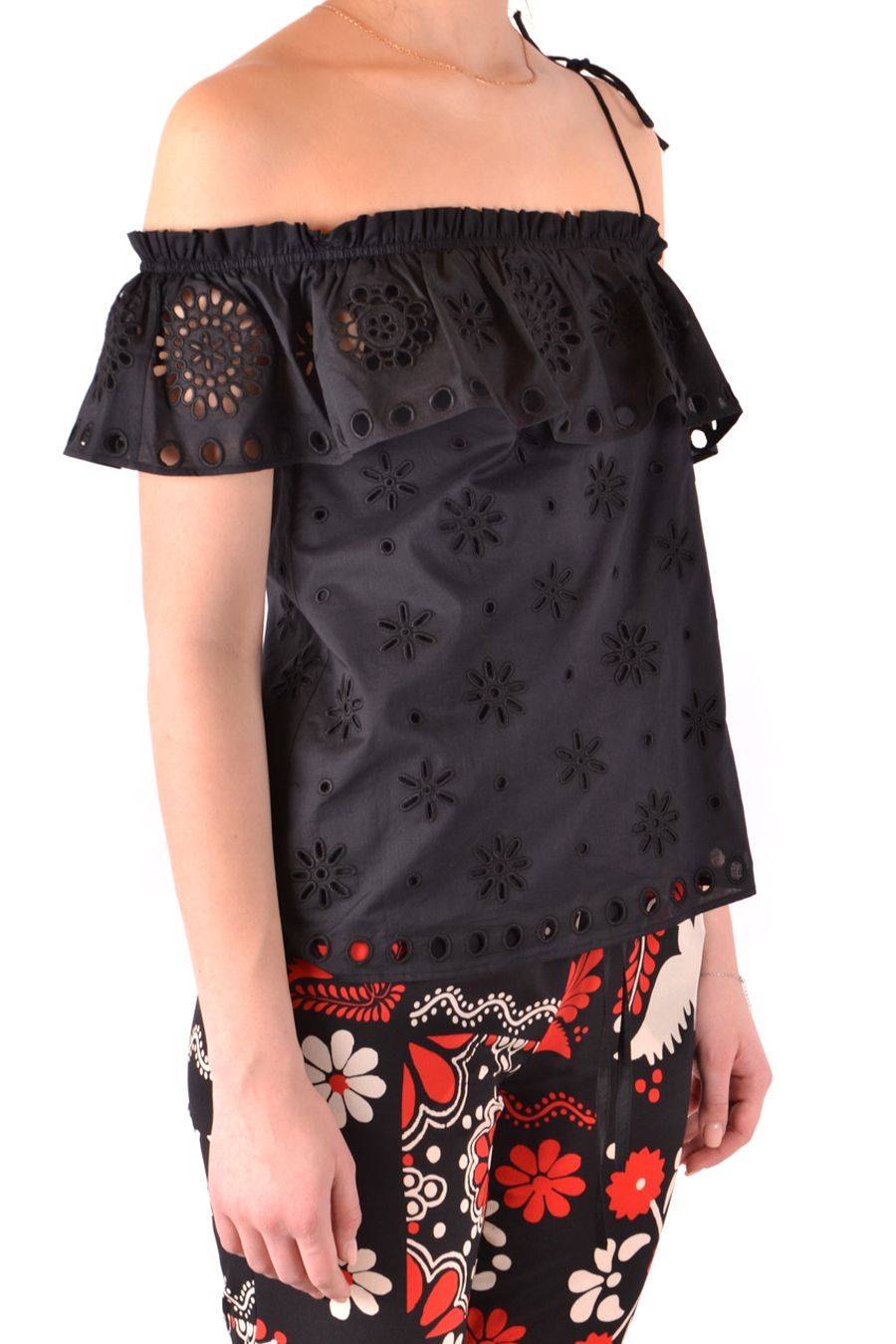 RED VALENTINO  Top Elegante di Cotone Nero RED VALENTINO Prezzo Ridotto