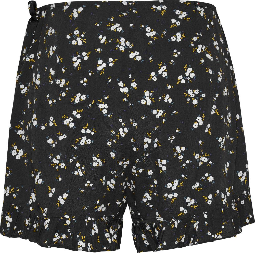 TOMMY JEANS  Shorts Avvolgenti Neri a Fiori Tommy Jeans con Volant In Vendita