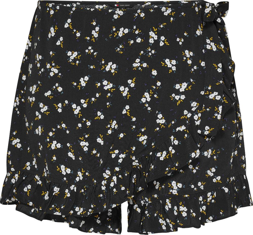 TOMMY JEANS  Shorts Avvolgenti Neri a Fiori Tommy Jeans con Volant In Vendita