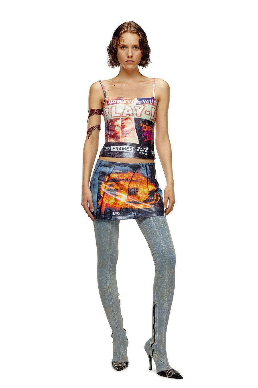 DIESEL  Gonna Piegata Multicolore Diesel - Abbigliamento in Poliestere da Donna Fino al 50% di sconto
