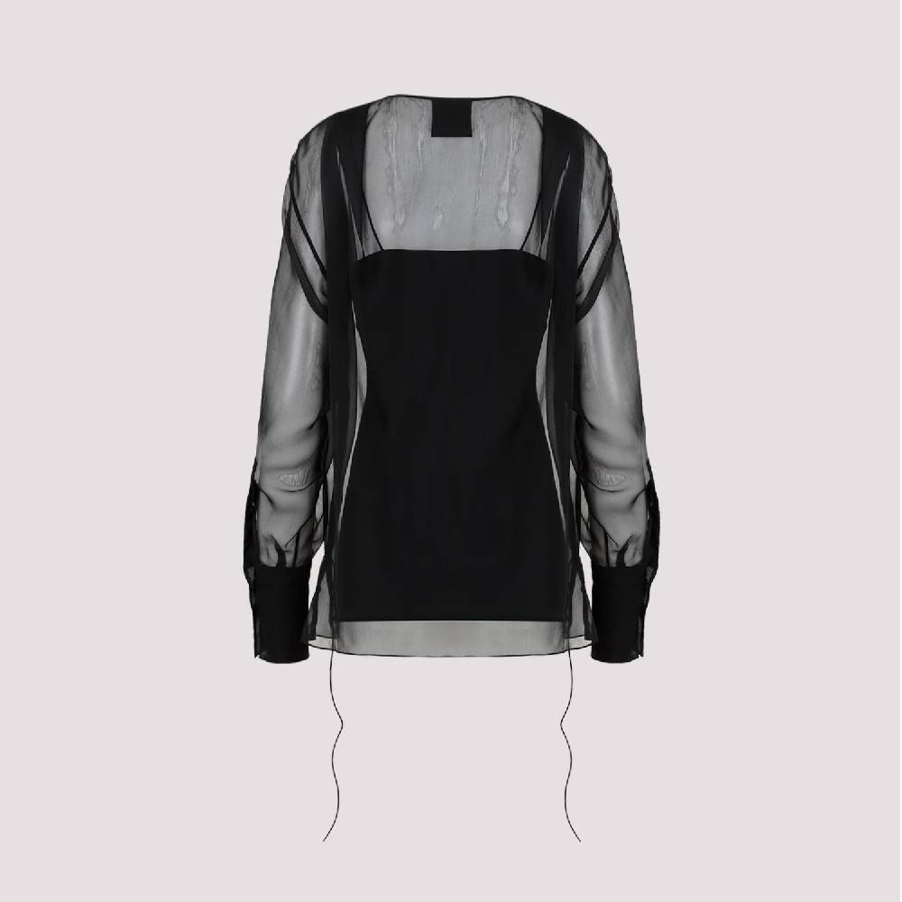 GIVENCHY  Camicia Nera in Seta Drappeggiata Givenchy con Lacci Laterali Fino al 65% di sconto