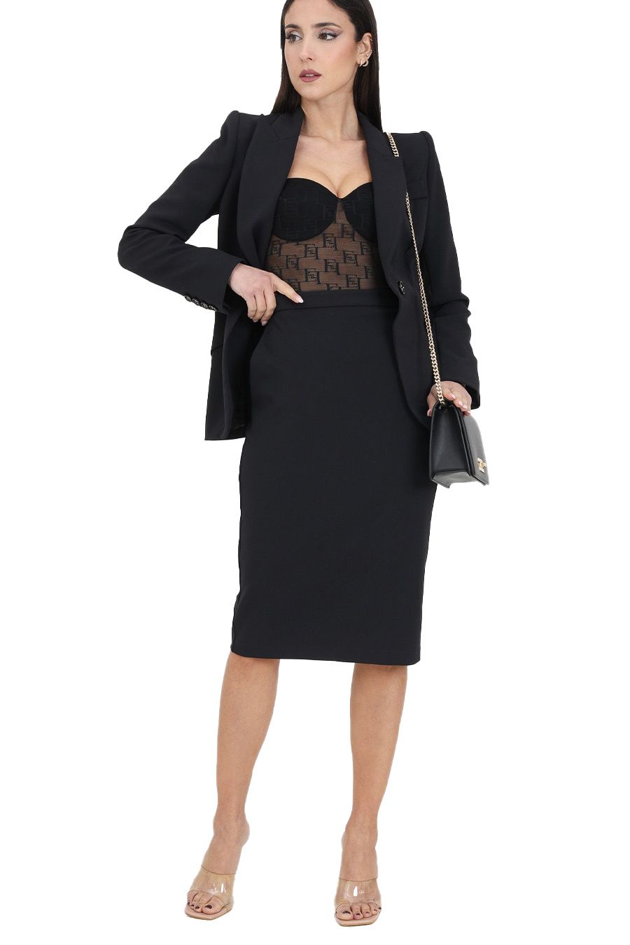 ELISABETTA FRANCHI  Gonna Nera in Poliestere Elisabetta Franchi da Donna Fino al 55% di sconto