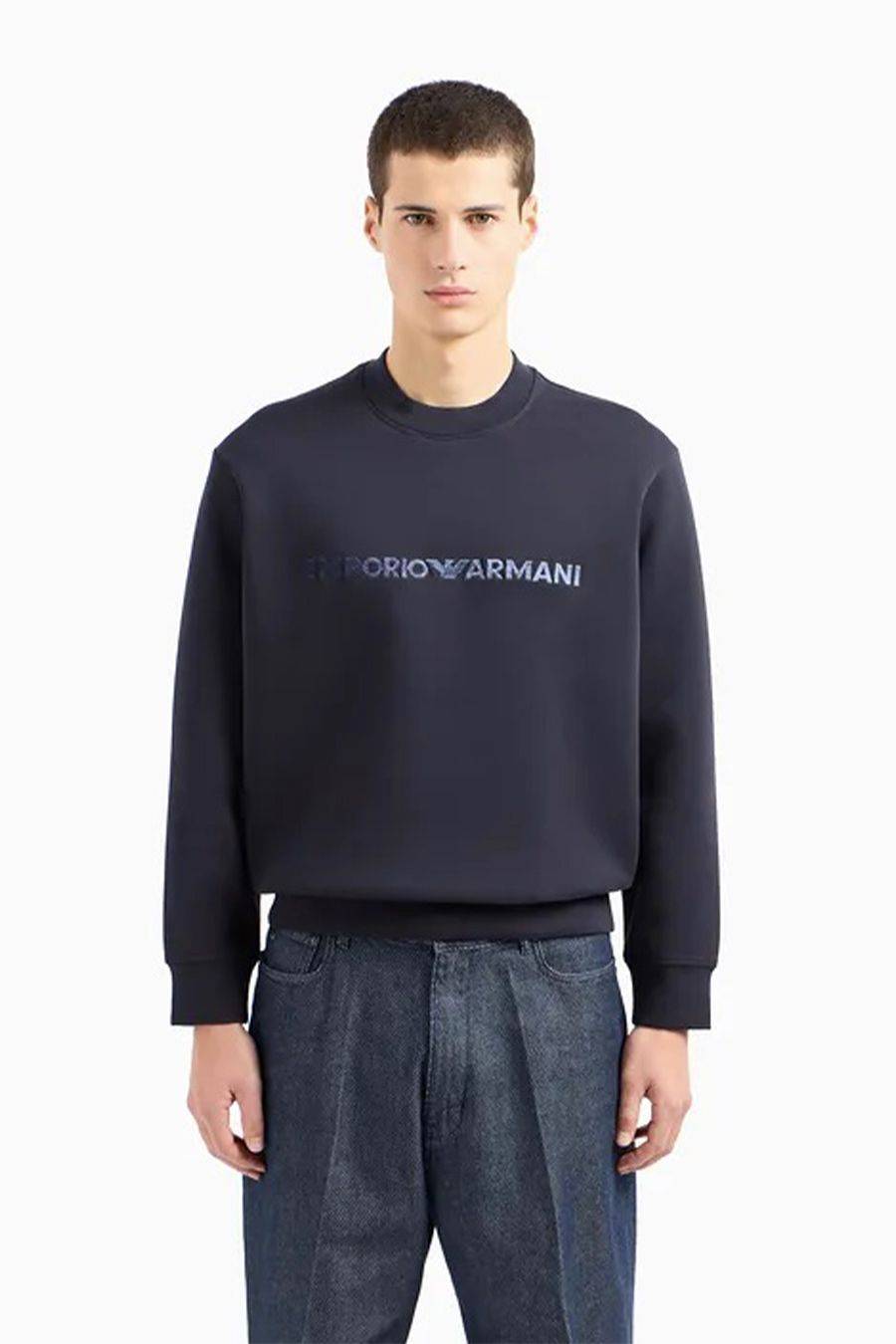 EMPORIO ARMANI  Felpa da Uomo Emporio Armani in Cotone Misto Azzurro Cielo Offerta speciale della fabbrica