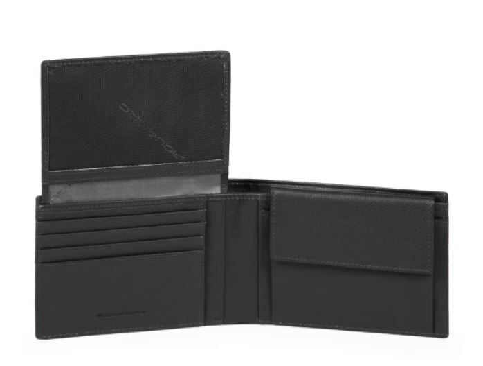 PIQUADRO  Portafoglio Piquadro in Pelle e Tessuto Nero - Accessorio Uomo Trasporto libero internazionale