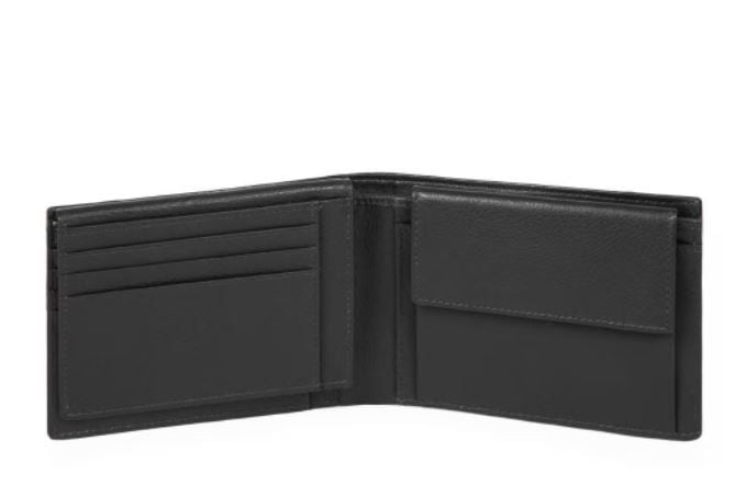 PIQUADRO  Portafoglio Piquadro in Pelle e Tessuto Nero - Accessorio Uomo Trasporto libero internazionale