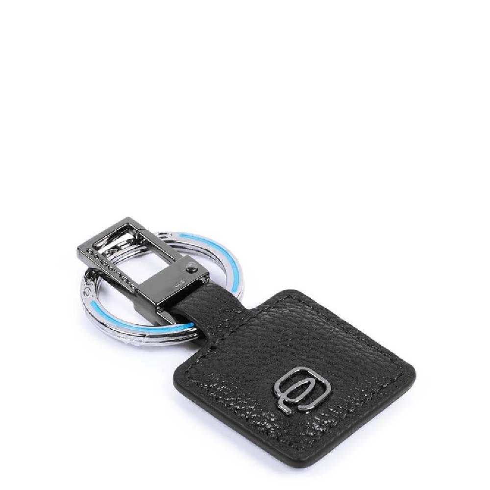 PIQUADRO  Portachiavi in Pelle Nera PIQUADRO - Accessorio Uomo con Moschettone Italy