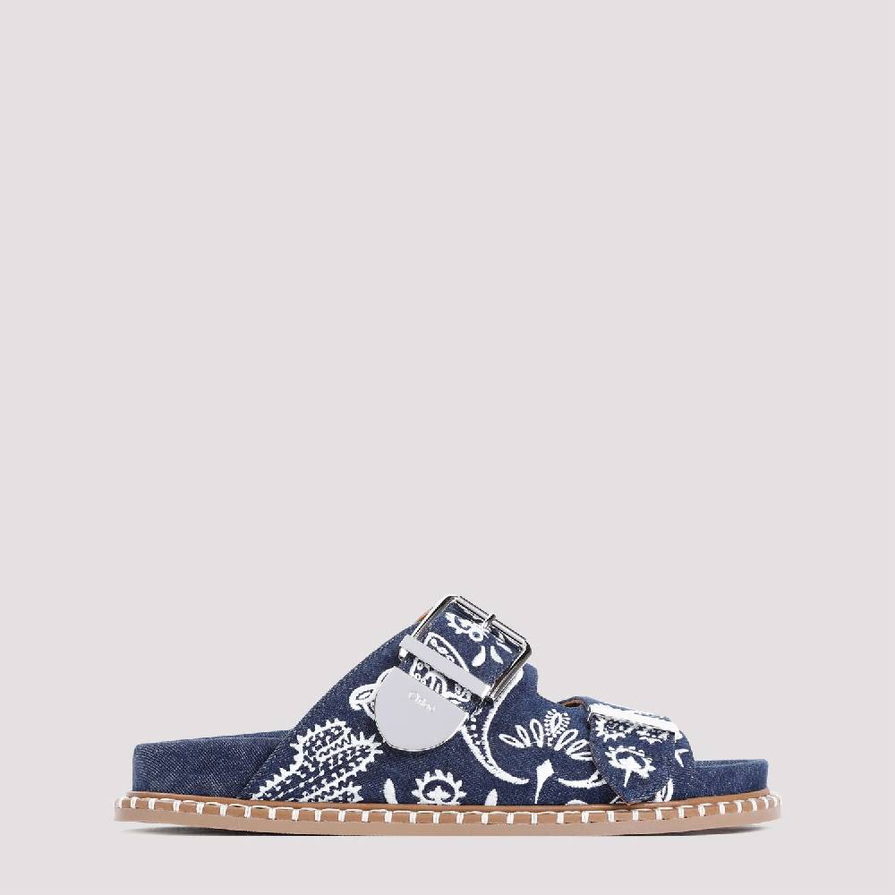 CHLOÉ  Sandali Bassi Chloe in Cotone Blu Ricamato In Linea