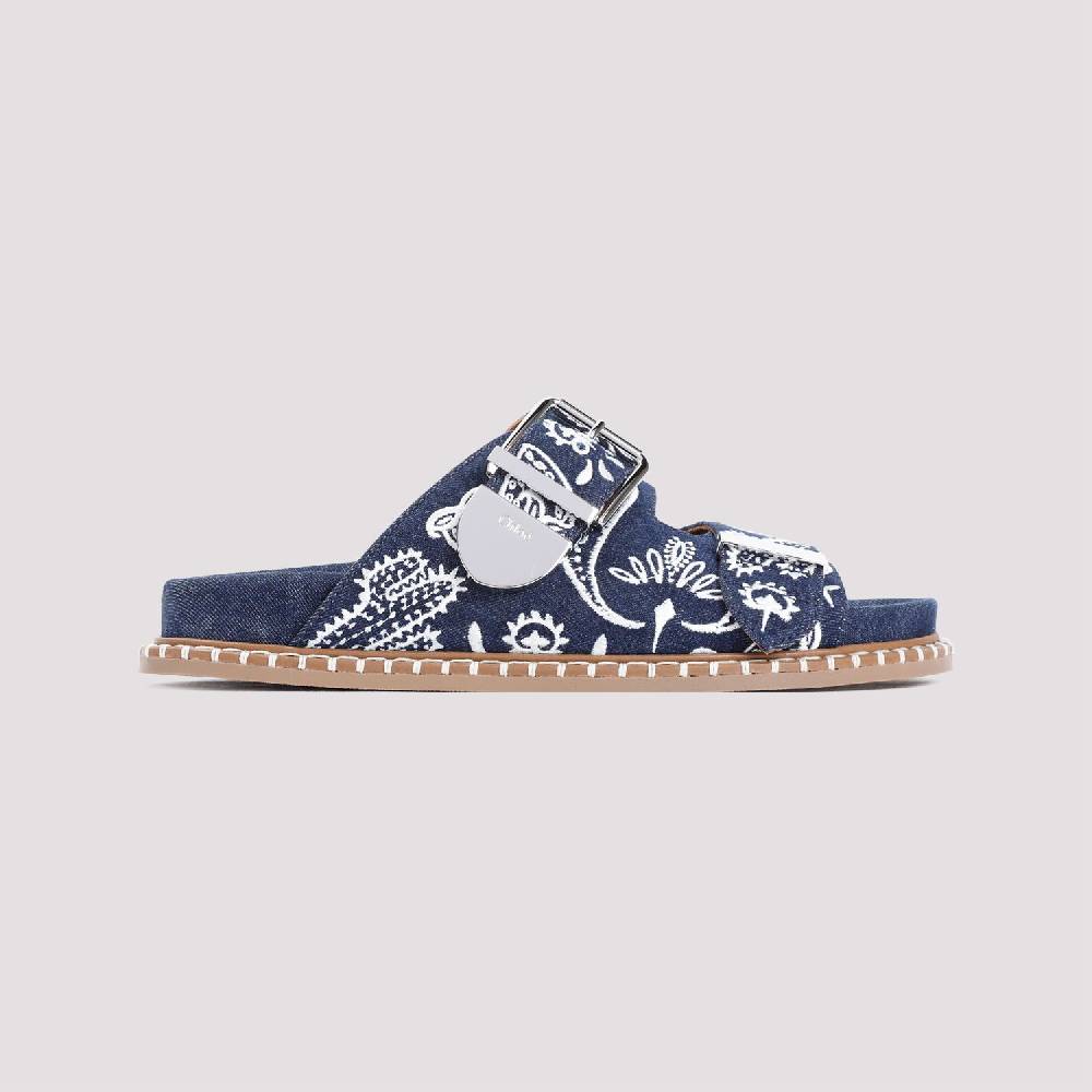 CHLOÉ  Sandali Bassi Chloe in Cotone Blu Ricamato In Linea