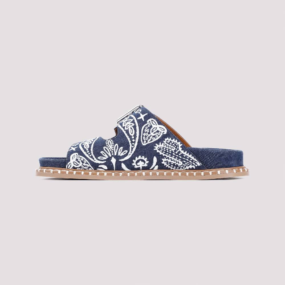 CHLOÉ  Sandali Bassi Chloe in Cotone Blu Ricamato In Linea