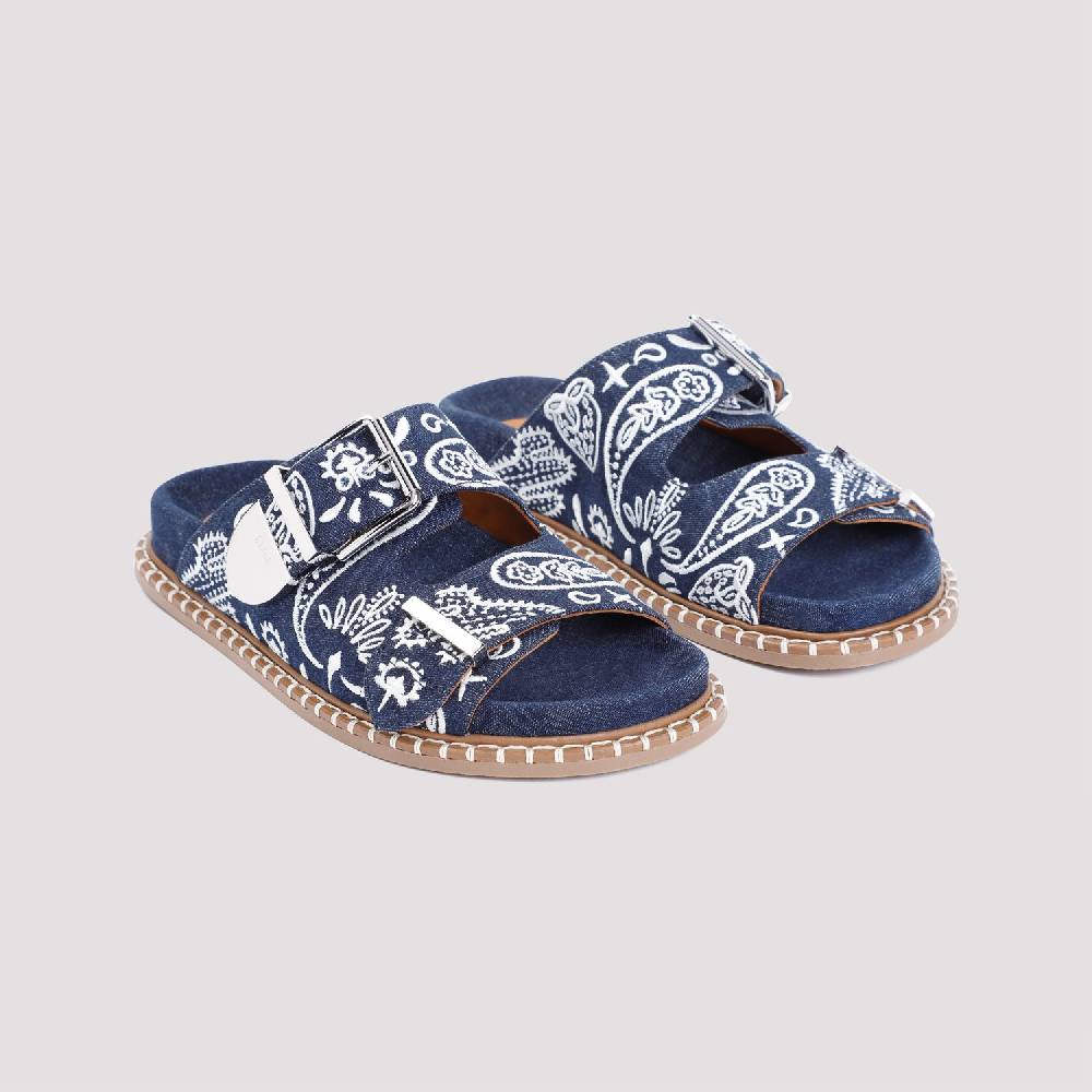 CHLOÉ  Sandali Bassi Chloe in Cotone Blu Ricamato In Linea