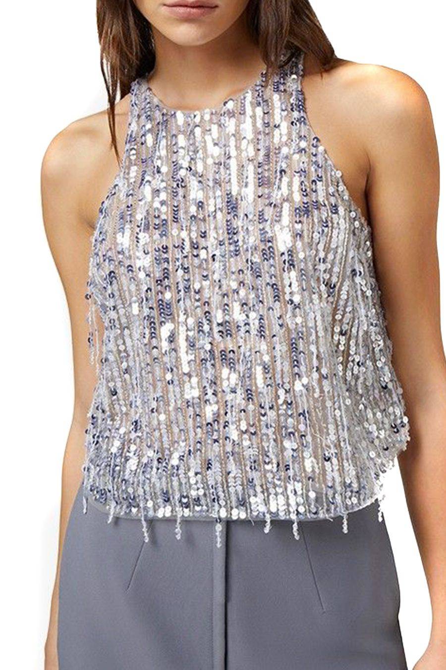 ELISABETTA FRANCHI  Blusa Argento Elisabetta Franchi - Top Poliestere Donna 100% Affare Del Giorno