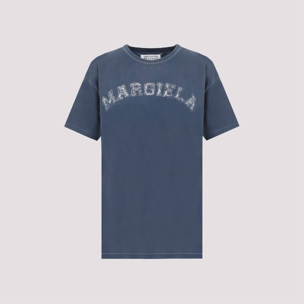 MAISON MARGIELA  T-Shirt di Cotone Blu Effetto Usato Maison Margiela Donna In Saldo