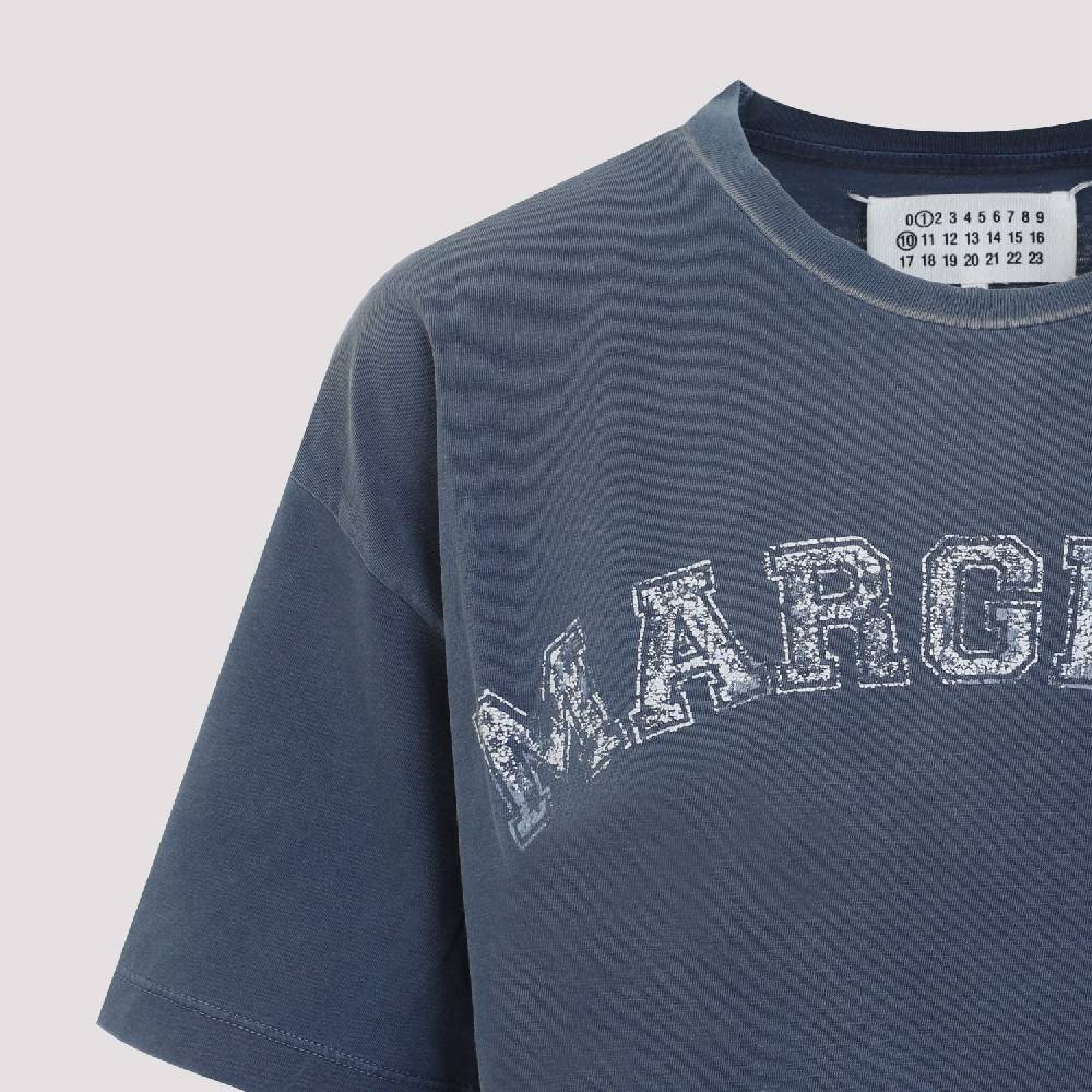 MAISON MARGIELA  T-Shirt di Cotone Blu Effetto Usato Maison Margiela Donna In Saldo