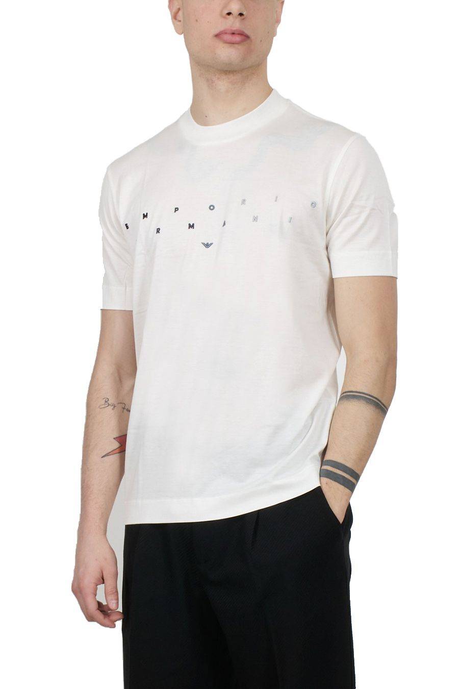 EMPORIO ARMANI  T-Shirt Emporio Armani in Cotone Bianco per Uomo - 3D1TA2 1JUVZ01B2 Cyber Monday