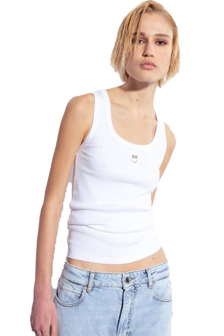 PINKO  Maglia PINKO in Cotone Elasticizzato Bianco - Top Donna Offerta temporanea