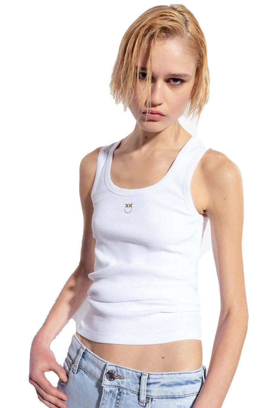 PINKO  Maglia PINKO in Cotone Elasticizzato Bianco - Top Donna Offerta temporanea