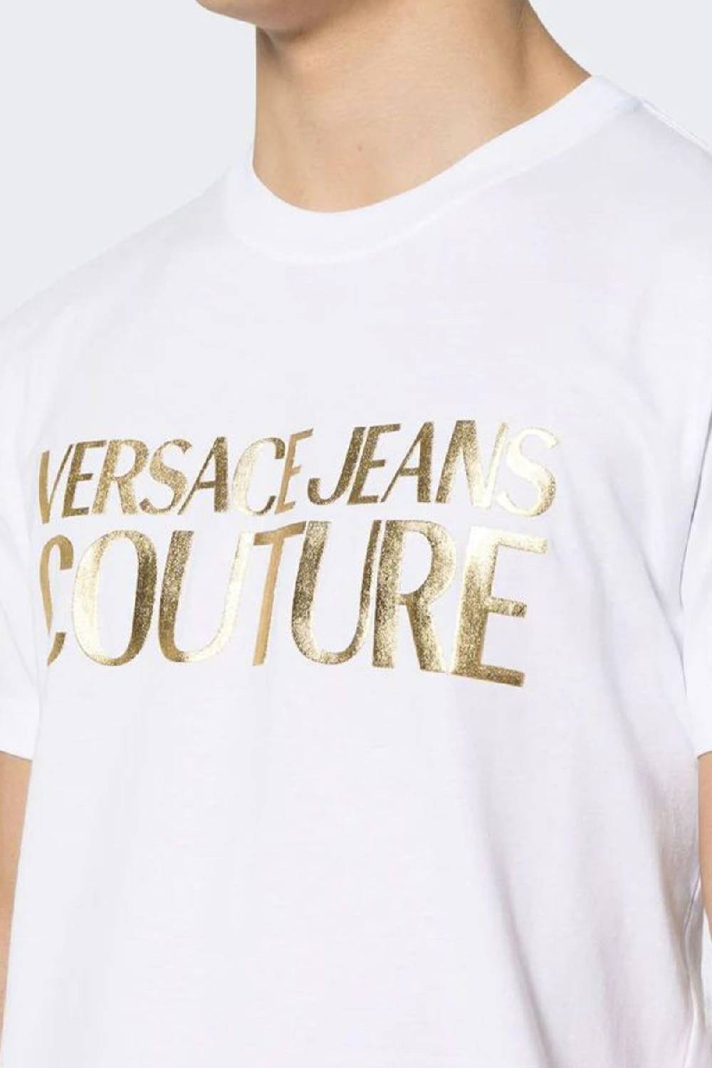 VERSACE JEANS COUTURE  T-Shirt da Uomo Versace Jeans Couture in Cotone Bianco Ultimo giorno