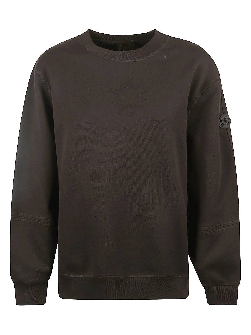 MONCLER  Felpa Moncler Nera in Cotone con Logo e Girocollo