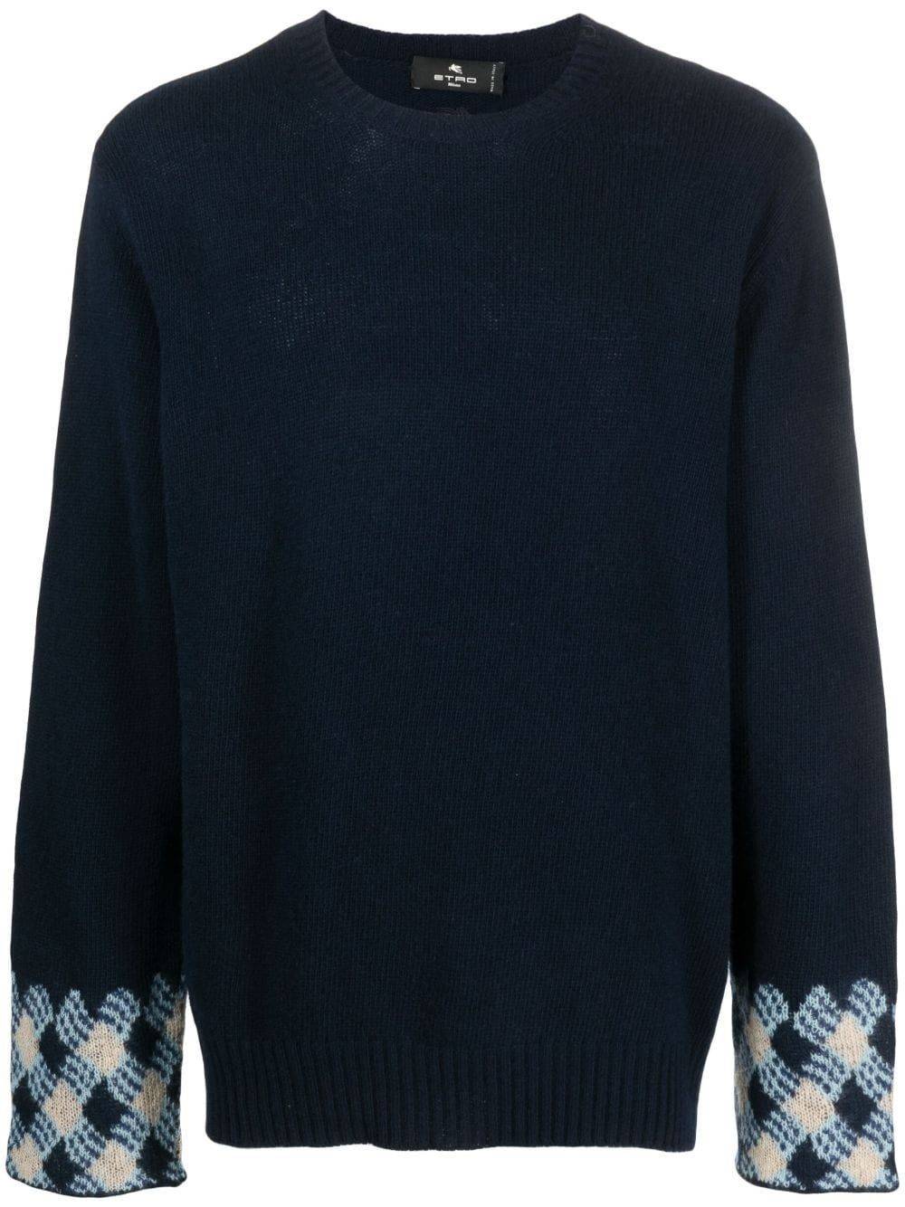 ETRO  Maglione ETRO Blu Uomo in Lana Vergine con Scollo a C In Saldo