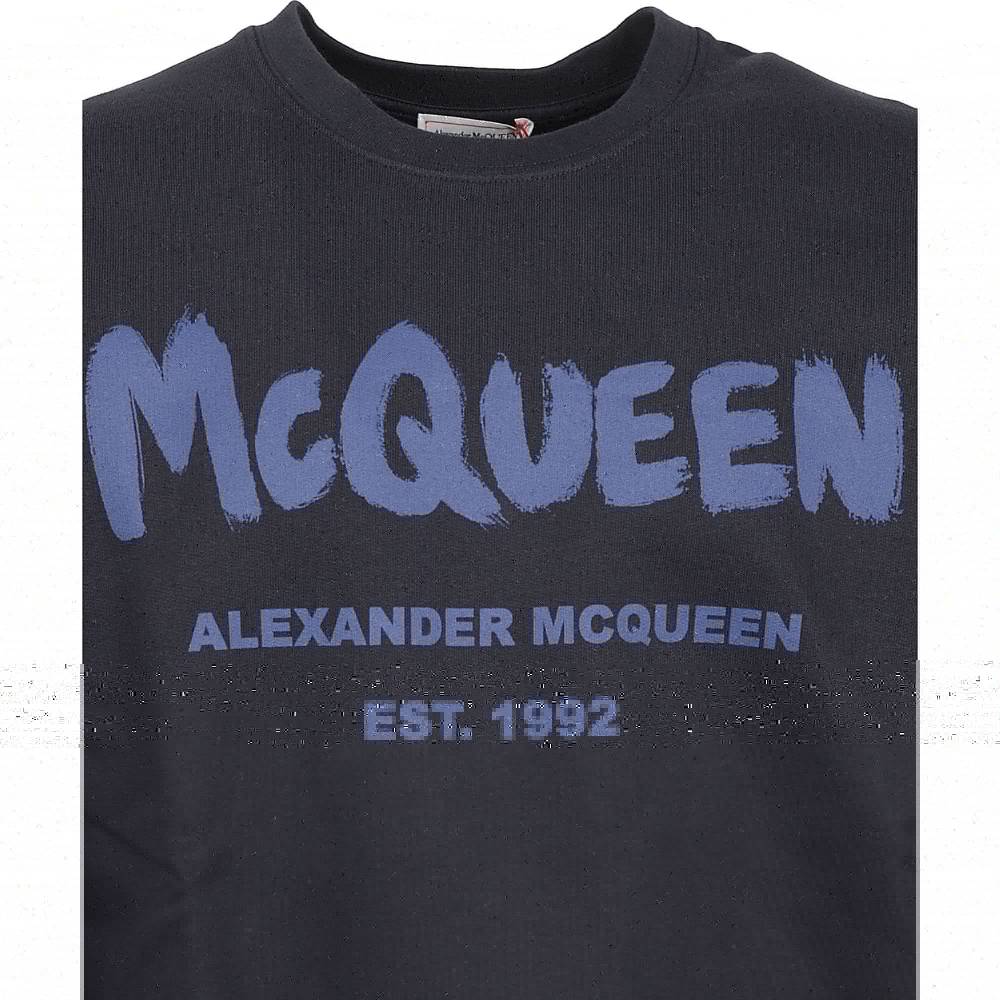 ALEXANDER MCQUEEN  Felpa di Cotone Blu con Logo Alexander McQueen da Uomo Grande vendita