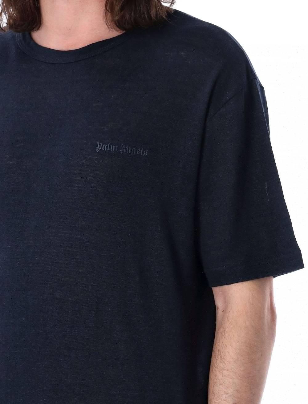 PALM ANGELS KIDS  T-Shirt Logo in Lino Nero Uomo Palm Angels Fornitura limitata