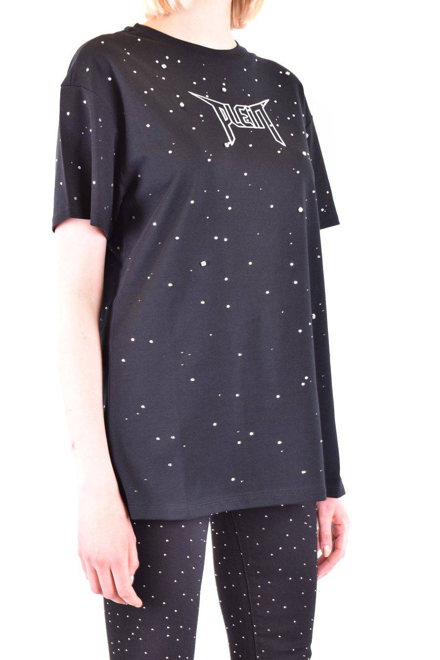 PHILIPP PLEIN  T-Shirt Nera in Cotone con Decorazioni in Vetro di Philipp Plein per Donna Vendite stagionali