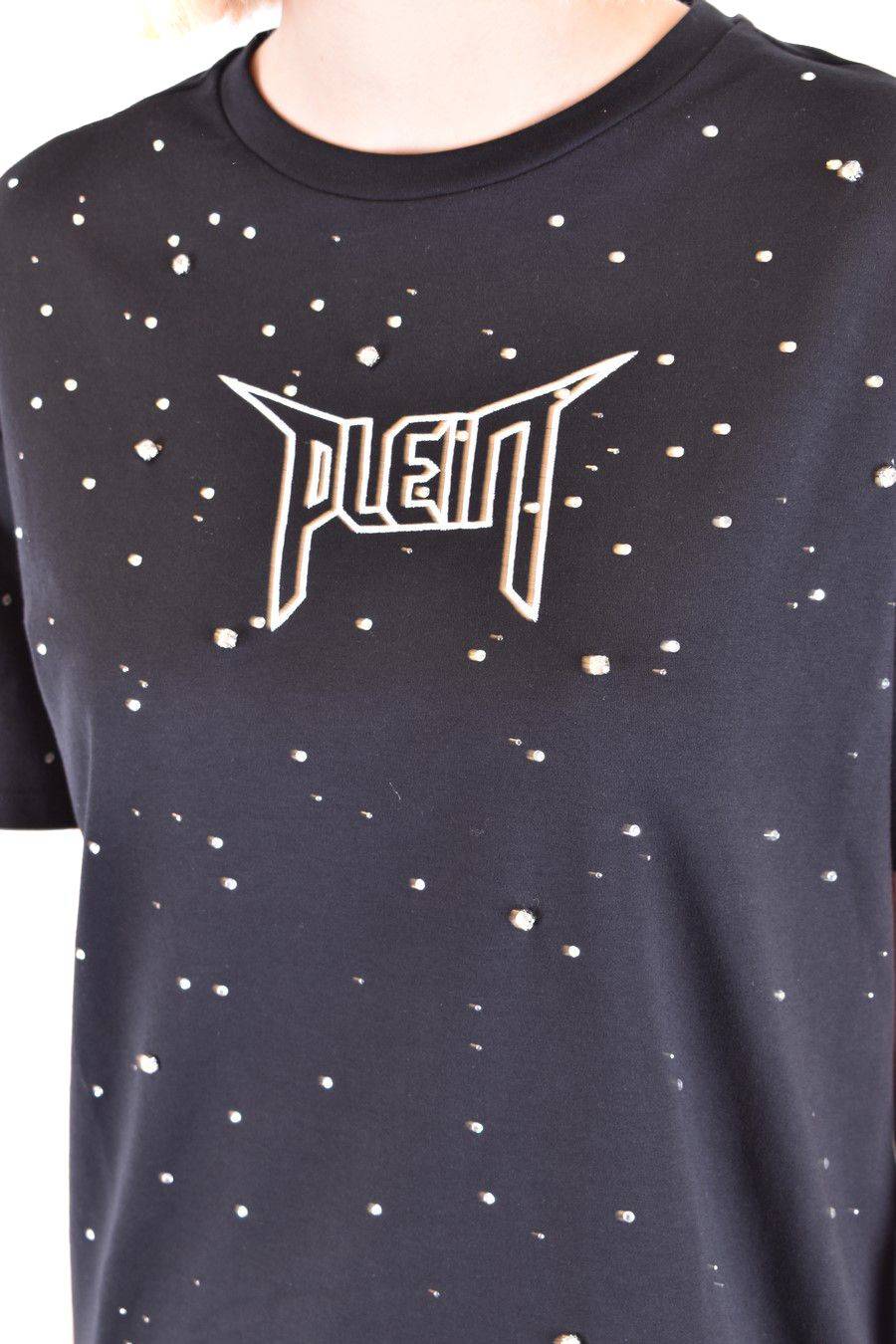 PHILIPP PLEIN  T-Shirt Nera in Cotone con Decorazioni in Vetro di Philipp Plein per Donna Vendite stagionali