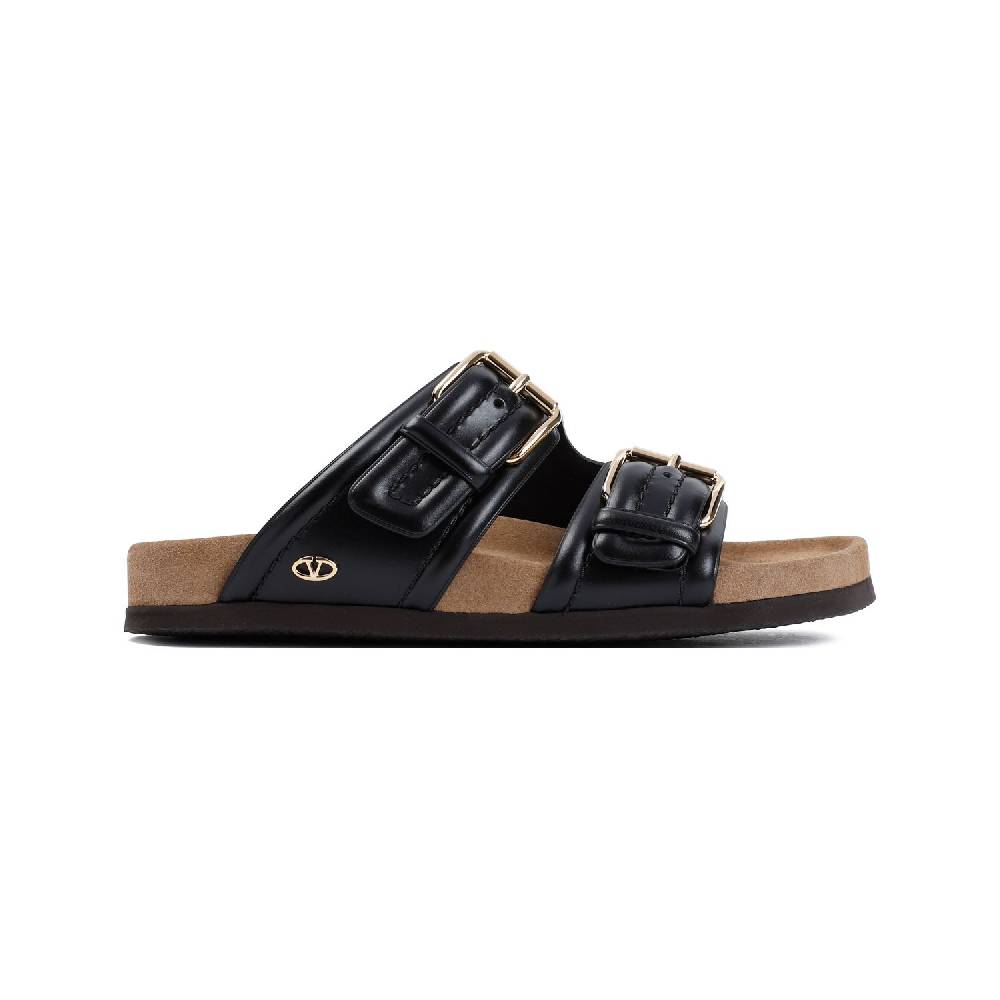 VALENTINO GARAVANI  Sandali in Vitello Nero Valentino Garavani con Fibbie Dorate Vendita calda