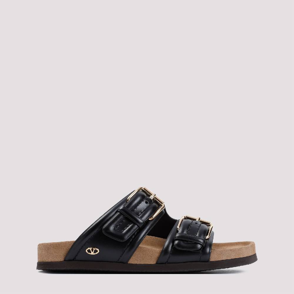 VALENTINO GARAVANI  Sandali in Vitello Nero Valentino Garavani con Fibbie Dorate Vendita calda