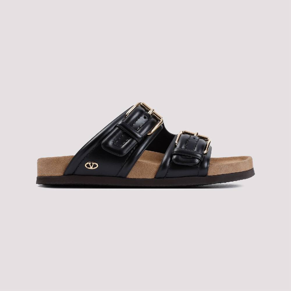 VALENTINO GARAVANI  Sandali in Vitello Nero Valentino Garavani con Fibbie Dorate Vendita calda