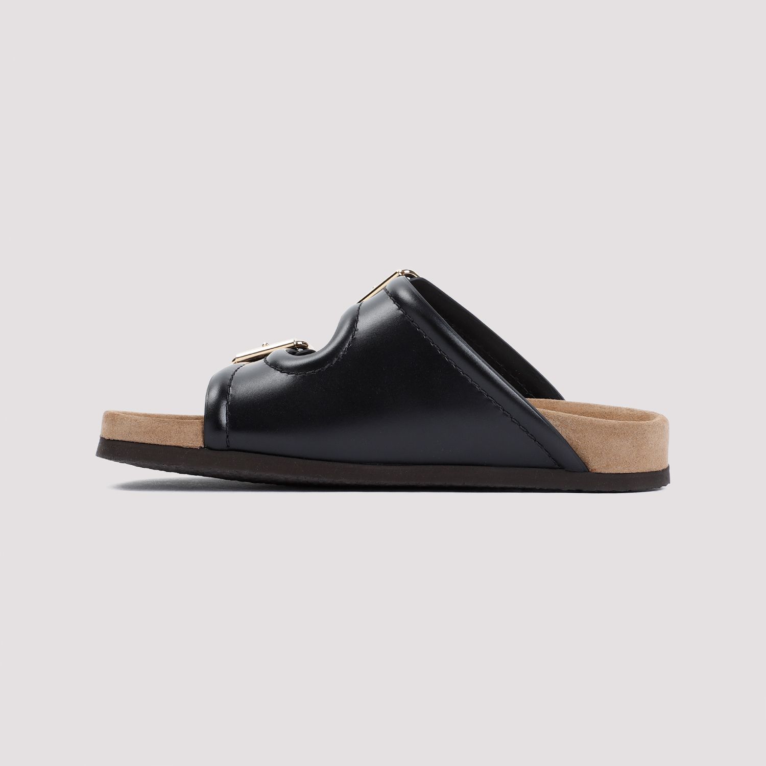 VALENTINO GARAVANI  Sandali in Vitello Nero Valentino Garavani con Fibbie Dorate Vendita calda