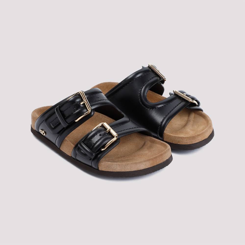 VALENTINO GARAVANI  Sandali in Vitello Nero Valentino Garavani con Fibbie Dorate Vendita calda