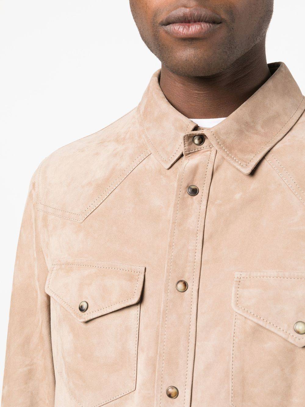 BRUNELLO CUCINELLI  Camicia Uomo Beige Brunello Cucinelli in Pelle con Chiusura a Pressione Offerta migliore