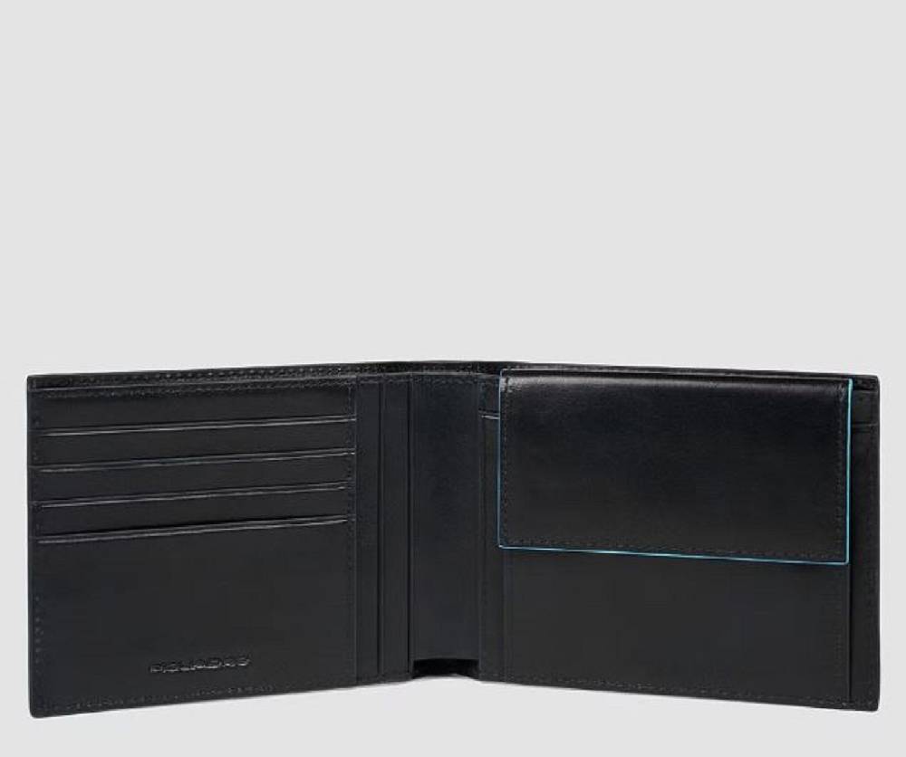PIQUADRO  Portafoglio Piquadro Uomo in Pelle Nera con Porta Carte e Portamonete Bestseller