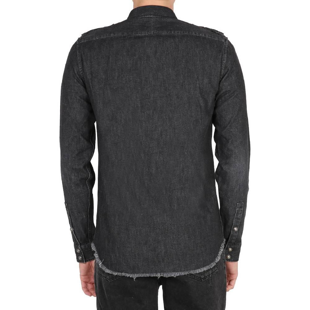 BALMAIN  Camicia Denim Nera Balmain da Uomo - 100% Cotone con Frange Offerte speciali