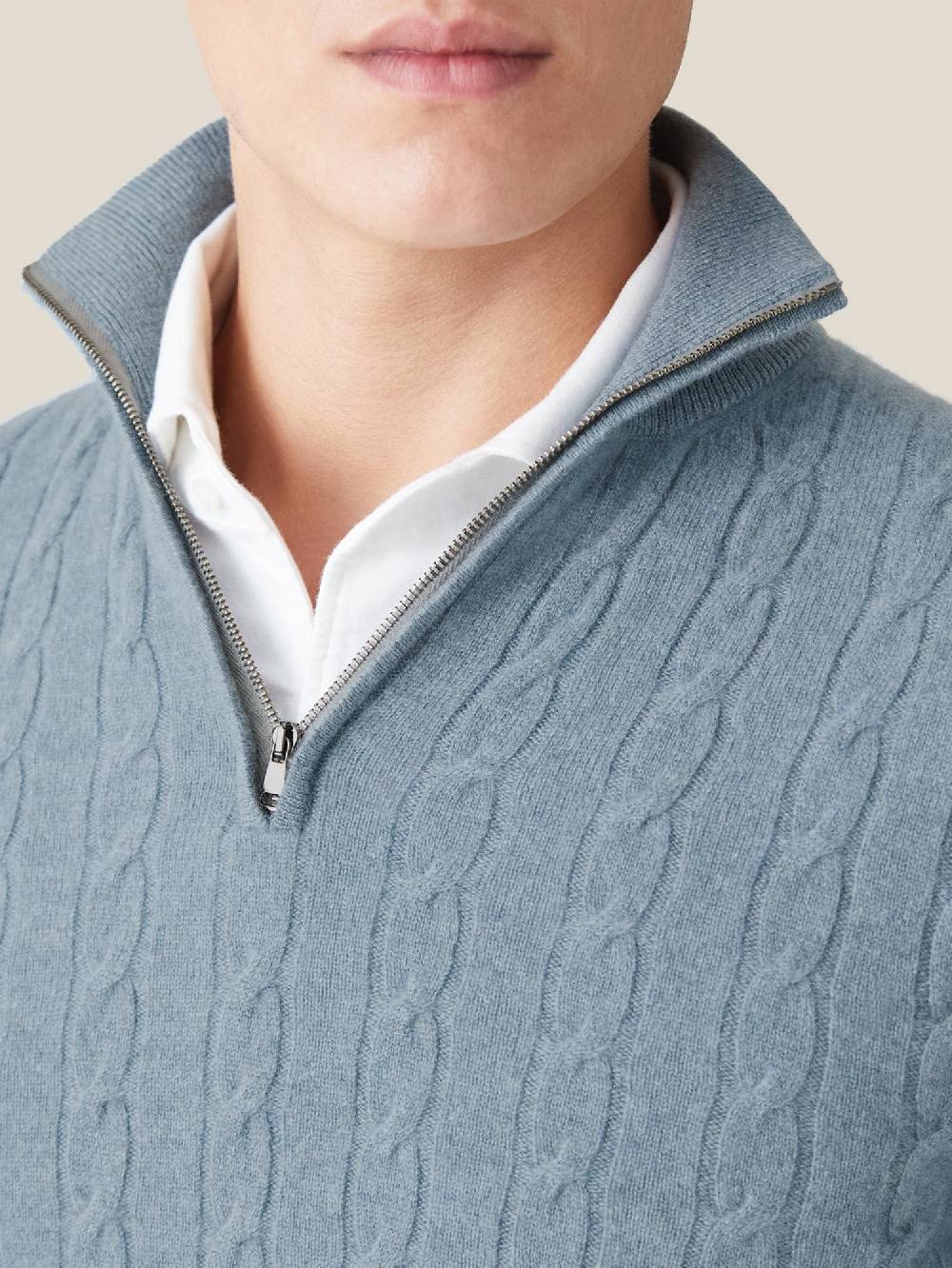 Luca Faloni maglia mezzocollo a trecce con zipcashmere a 2 fili Offerta temporanea