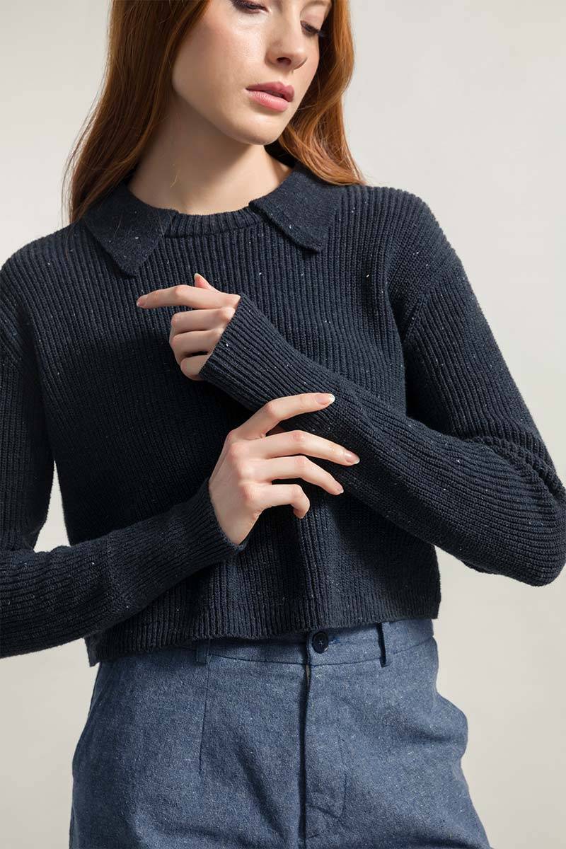 Rifò MARTINA Maglia Cropped Donna Cotone Jeans Rigenerato Offerte giornaliere