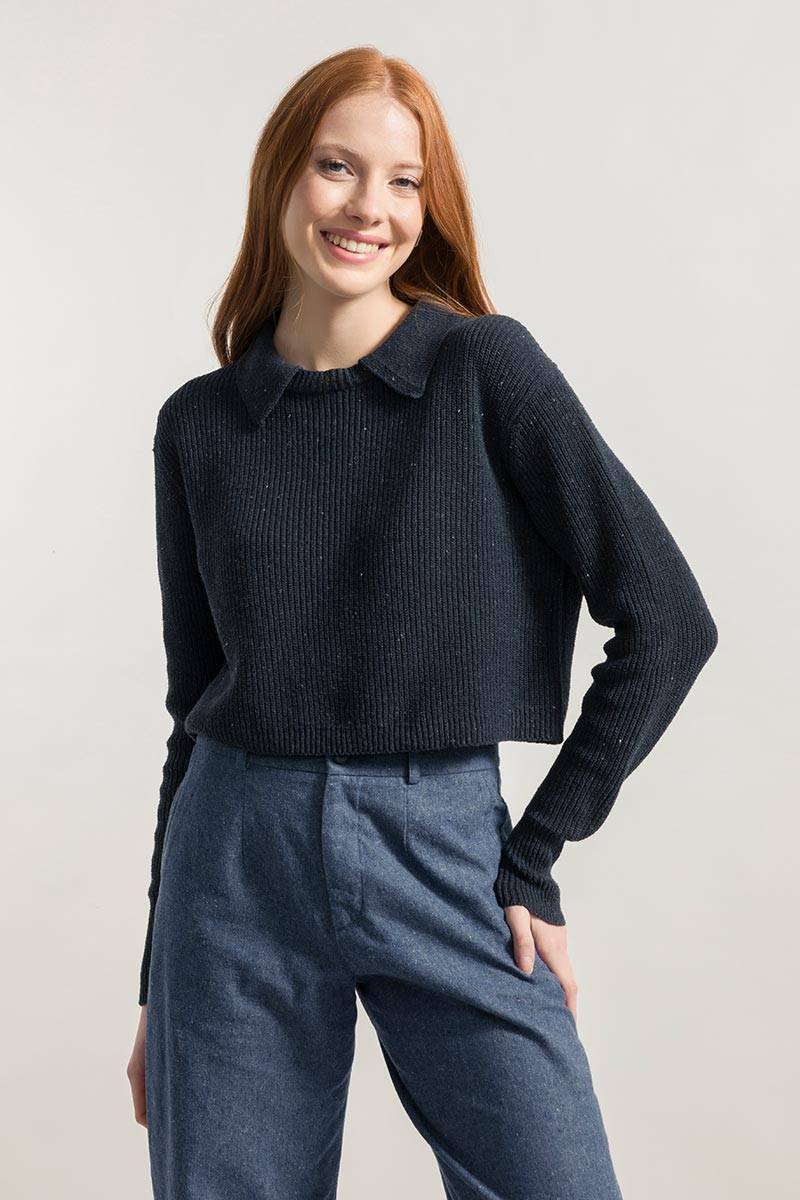 Rifò MARTINA Maglia Cropped Donna Cotone Jeans Rigenerato Offerte giornaliere