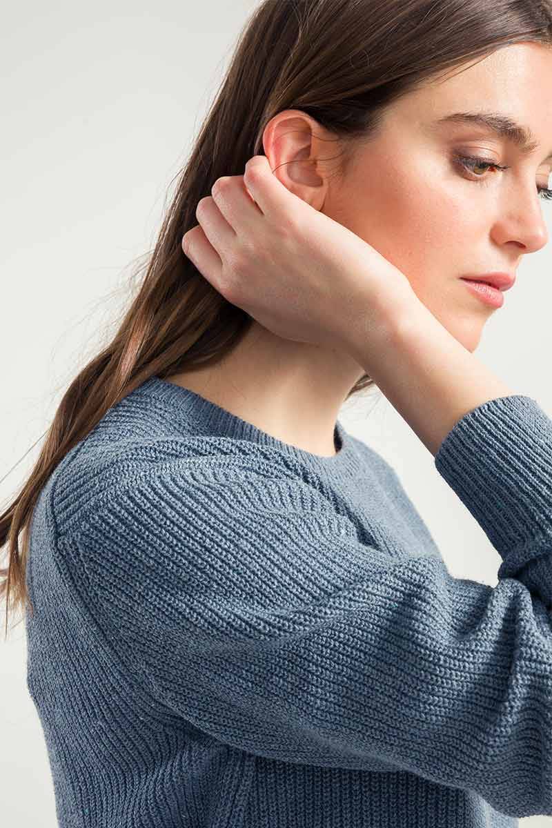 Rifò RACHELE Maglia Girocollo Donna Cotone Jeans Rigenerato Vendita