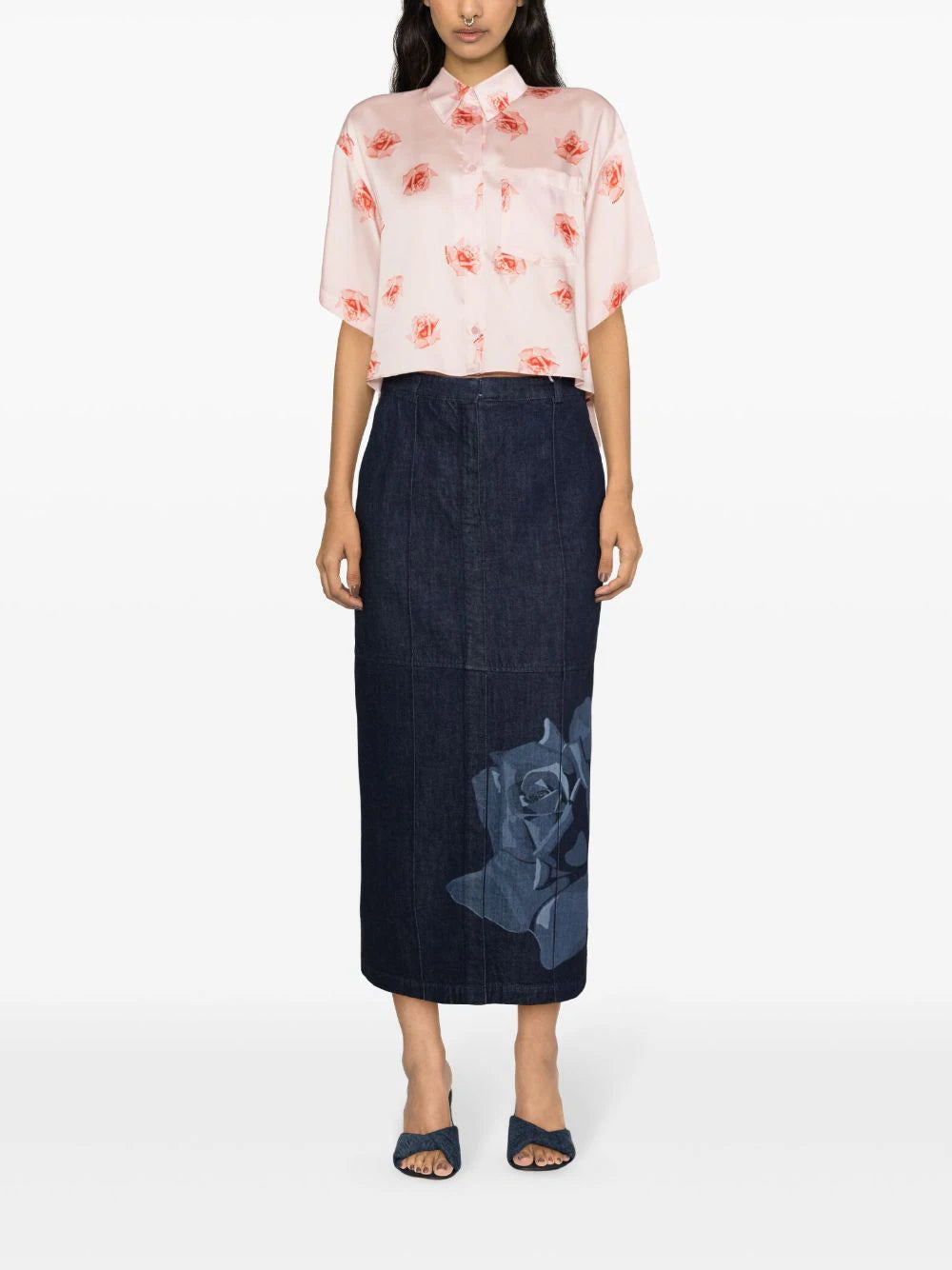 KENZO 'kenzo rose' cropped dropped shoulders shirt Fino Al -60%