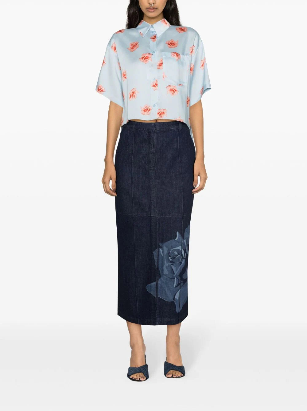 KENZO 'kenzo rose' cropped dropped shoulders shirt Shopping Online
